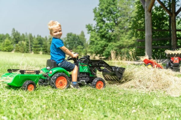 FALK Supercharger Šlapací bagr s otevírací kapotou a vlečkou zelený